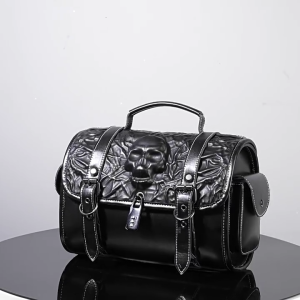 Heavy Duty Biker Storage Bag Waterproof Design Bike Saddlebag Large Skull Themed PU Leather Accessory for Motorcycles