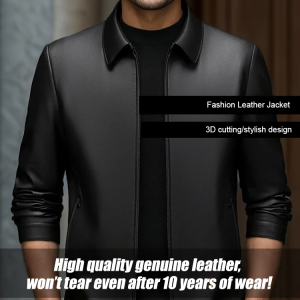 Thin Cowhide Dads SpringAutumn Padded Sheepskin Leather Jacket