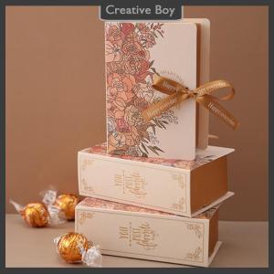 [Creative] 1pc Book Shape Gift Box Ith Ribbon Paperboard Candy Chocolate Present Packaging Box For Wedding Birthday Mothers Day