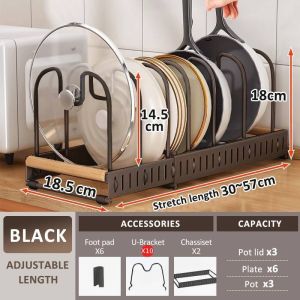 10 Brackets Dishes Organizer Adjustable Width Kitchen Rack Flexible Pot Rack Pot Lid Rack