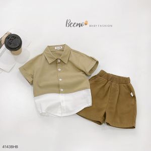 BE190 Bộ quần áo bé trai BEEMO áo sơ mi quần đùi kaki phong cách Hàn Quốc