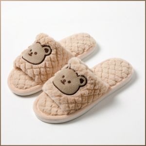 Bear Slippers Non-slip Easy to Put on and Take Off Home Shoes Fluffy Soft Sophistication