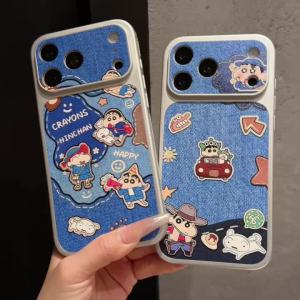 Luxury retro Cowboy Funny Cartoon Cute campus Crayon Shin-chan phone Case For iPhone 14 15 16 17Pro Max Plus car Shin-chan Cover