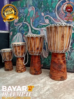 Jimbe Djembe Jimbe Reagge 60cm Bahan Kayu Mahoni Motif Ukir Jepara