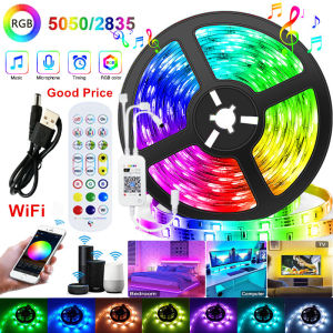Angelila Linh Hoạt LED Strip Lights 5M RGB Thông Minh Led Ánh Sáng 5050 SMD Linh Hoạt Băng 2835 Băng Diode DC 5V USB WIFI Điều Khiển Cho TikTok Ánh Sáng TV Đèn Nền Phòng Tiệc Tường LED Trang Trí