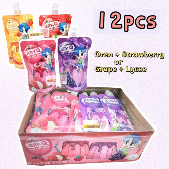 Ali Nata Drink Jery Q jelly drink 12pcs [Grape +Lychee/ Oren +Strawberry]