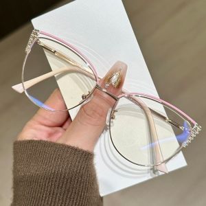 OLOPYN Metal Frame Anti-blue Light Glasses Rhinestone Studded Transparent Square Frame Myopia Glasses Fashion Anti Radiation Computer Eyewear Women/Men