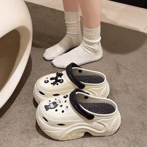 [Free Shipping] Plush-lined 10CM high-heeled clogs for women suitable for outdoor wear in winter with thick soles for added height and warmth detachable plush cotton slippers for the winter