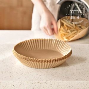 Classy Luxe 50pcs Air Fryer Liner Disposable Paper Household Oil Absorbing Paper Silicone Oil Paper Kitchen Food Round Baking Paper Tray