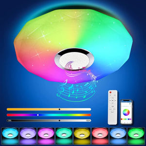 Angelila 36W Dimmable RGB White CCT LED Ceiling Lighting with Sound Speaker Modern Smart RGB APP Bluetooth Music Home Light with Remote for Bedroom Kids Room Corridor Kitchen Living Room