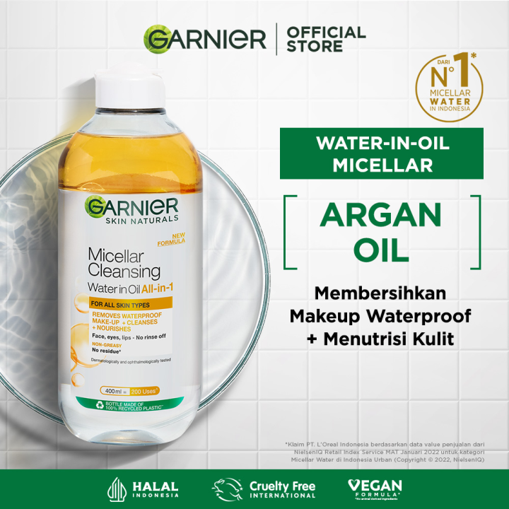 Garnier Micellar Oil-Infused Cleansing Water Skin Care (Pembersih Wajah & Make up Waterproof Untuk Semua Jenis Kulit)