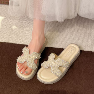 [Free Shipping] Pearl Flip-Flops For Women New Summer Fashion Korean Style Thick-Soled Non-Slip Soft-Soled Outdoor Slippers