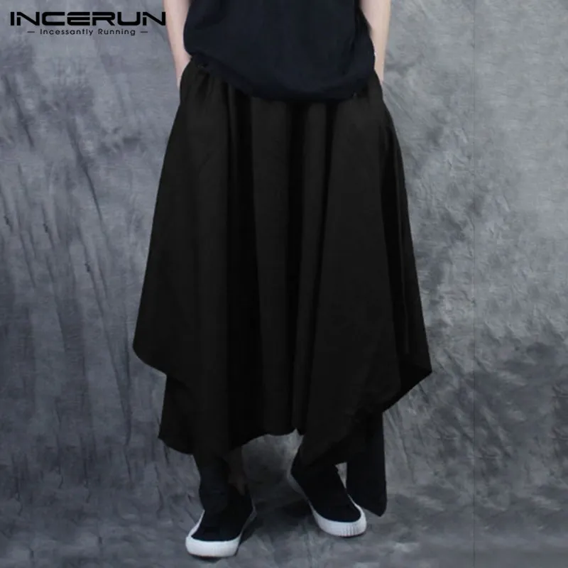 INCERUN Mens Japanese Retro Hakama Loose Baggy Trousers Hippy Wide