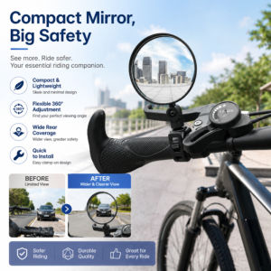 Rearview Mirror Wide Angle Convex Silicone Handle MultiPurpose Bicycle Mirror Adjustable For Electric Bike City Street Riding/Adult/Motorcycle Safety/Easy Install