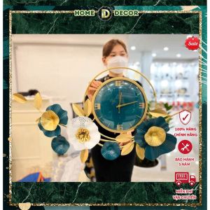Đồng Hồ Treo Tường Trang Trí Decor Đẹp - Đồng Hồ Chính Hãng - Mẫu Hoa Mai Xanh May Mắn - BH 5 Năm- D1 Home -HMX