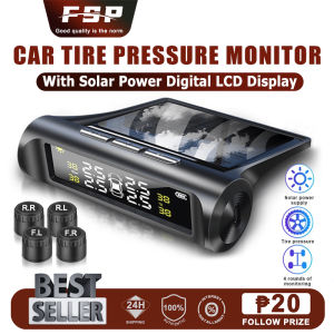 Car Tire Monitoring Pressure System TPMS Solar Power Charge Digital LCD Display Car Tyre Pressure Alarm Auto Security Alarm Systems + 4 External Sensors