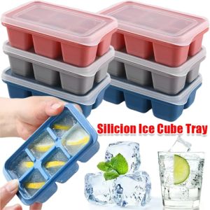 6 Grids Silicone Square Ice Tray DIY Ice Cube Mold with Lid Large Stackable Ice Cube Maker Easy Release Flexible Ice Cube Molds for Drink Cocktail