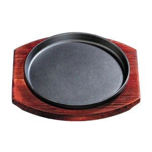 Sizzling Plate Steak Fry Plate Server Platter Kitchen Plates Oval Gril with Stainless Wood Handle