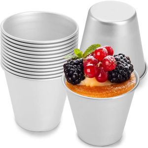 THTZI Egg Tart Mousse Bakeware Tumblers Aluminum Alloy Individual Non-Stick Muffin Cup Baking Tool Pudding Mould Egg Tart Mold