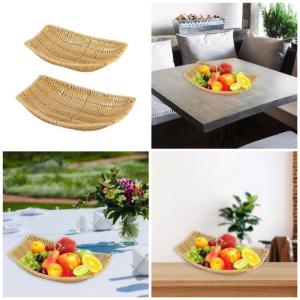2 cái mây giả dệt lưu trữ Giỏ đa năng tàu hình bánh mì Khay phục vụ máy tính để bàn kẹo tấm