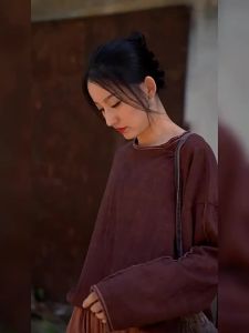 Johnature Women Vintage Cotton Patchwork T-Shirts O-Neck Long Sleeve Autumn Tees 2026 New Loose Original Women T-Shirts2026