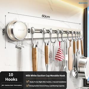 [SG Seller]Heavy Duty Suction Cup Kitchen Hook Bar Removable Waterproof Sliding Multi Hook Wall Mount Hanger