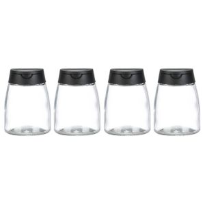 4pcs Double Flip Transparent Seasoning Bottles with Dust Cover Glass Spice Jars Salt Pepper Shakers for Kitchen BBQ