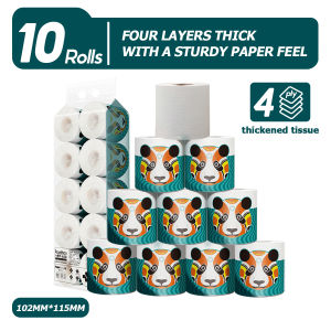 【10 Rolls】RoyoPandaTissues PaperToilet Tissue 1500 Sections Virgin Pulp Thickened 4-Layer Design Tissue Roll Quality High Quality Bathroom Tissue