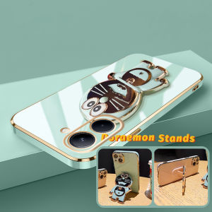Casing Ponsel untuk Realme C33 C55 N55 C35 C31 C30 C30s Q5i C3 C2 C2s Narzo 50a Prime 50i Prime OPPO A1K Case pelindung pola HP Doraemon berkilau softcase pelapisan casing ponsel silikon pembungkus penuh penutup kesing streamline Phone Stands