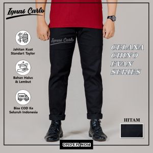Celana Panjang Pria Chino Evan Slimfit Hitam Jumbo Stretch Casual Santai Kerja Kantor Size 27-44