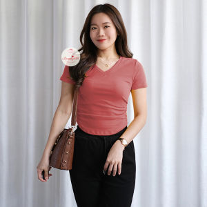 PROMO 1.1 Atasan Serut Samping - Crop Top V Neck 6038