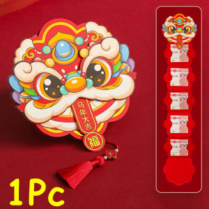 2PCS 5 Card Slots Foldable Red Envelope 2026 Chinese New Year Lion Dance Red Packet CNY Angpao Money Bag