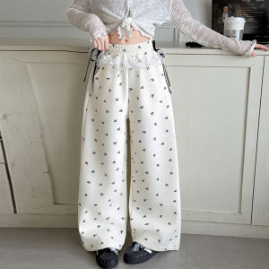 Cargo Pants for 7-16yrs Girls Kids Summer Outfit Lace Bow Decorate Baggy Pants Loose Trousers High Waist Childrens Wide Leg Pants