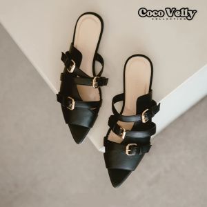 Sandal Pesta Wanita Hak Rendah Slip On Flat Shoes