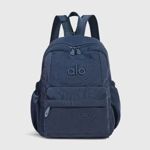 ALO Women Multi‑Compartment Nylon Backpack Side Mesh Pockets Adjustable Padded Shoulder Straps Casual Daypack For School And City Travel