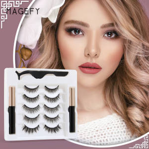 MAGEFY 5 Pairs Magnetic False Eyelashes Set With 2 Eyeliner Natural Mink False Eyelash Pliers Eye Makeup Set
