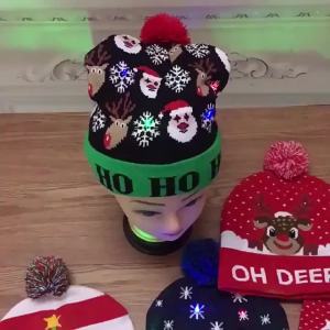 Hat Autumn Winter Cross-Border Christmas LED Lamp Knitted Hat Colorful Lamp Party Christmas Hat Wool Hat