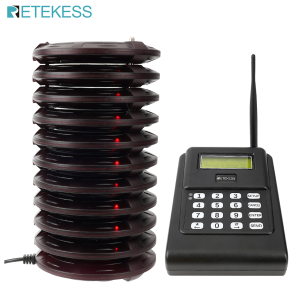 Retekess TD166 Restaurant Pager System Coaster Pagers for Restaurants 3 Miles Long Range Smart Alerts LCD Display PC-side Software Setting for Restaurant Coffee Clinic Factory
