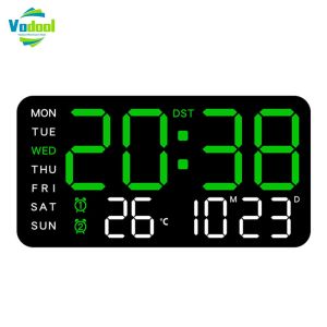 Digital Alarm Clock Electronic Wall Clock Large Number Display Boarderless Wall-mounted Clock Temperature/Date Display Multifunctional for Home Office
