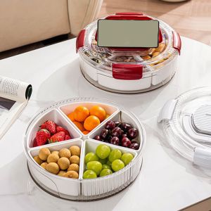 DJRGS Compartmentalized Rotating Serving Tray Divided Sealed Rotatable Snack Container Food Grade With Handle Rotating Fruit Tray Living Room