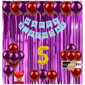 Paket Set Dekorasi Backdrop Pesta Balon Ulang Tahun Anak Banner Happy Birthday Biru Tirai Ungu