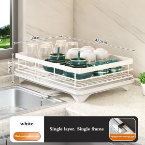 YHLAMP COD 1or2 Tier Dish Drying Rack Dish Drainer With Drip Tray Stainless Kitchen Tableware Shelf Drainer Carbon Steel Storage Holder