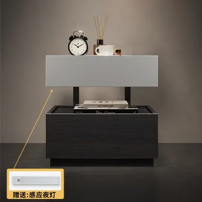 GlovoSync Italian Bedside Cabinet Suspended Solid Wood Storage Cabinet with Sensor Light Bedroom Organizer