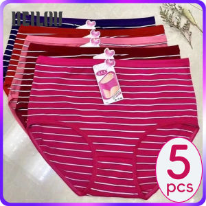 HEILOU XL To 4XL Full Waisted Panties Cotton Set 5PCS Adult Women Stripe High Stretch