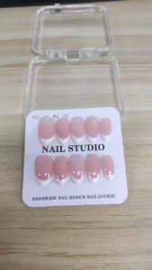 100% HANDMADE Short Almond Shape Nude French tip Artificial Press On Nails Ultimate malist Fake Nails Set With Glue Reusable And Removable