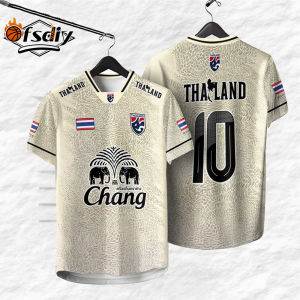 เสื้อกีฬาคอวีแขนสั้นผู้ชายเบอร์ 10 เสื้อทีมฟุตบอลชายไทยขนาดใหญ่ระบายอากาศเสื้อยืดกีฬา