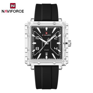 NAVIFORCE Original Mens Watch Lightweight Plastic Case Silicone Strap 50m Waterproof Luminous Pointer Square Mens Fashion Casual Watches NF6112