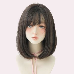 Original Washable Wig for Women Human Hair True Hair Female Can Be Oblique Can Be Neat Medium-length Full Top Hair Set Net Red Wig Sheath Natural Realistic Shoulder Hair Wig for Womens Favorite Daily Wear Hairstyle