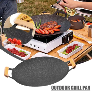 Korean Bbq Grill Pan - Non-Stick Round Cast Iron For Pancakes & Steak Perfect For Outdoor