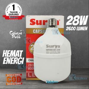 Surya Lampu Bohlam Capsule Led 28 Watt Hemat Energi 85% Cahaya Lampu Putih 2600 Lumen Garansi Resmi 1 Tahun (Umur 8000 Jam) - Putih